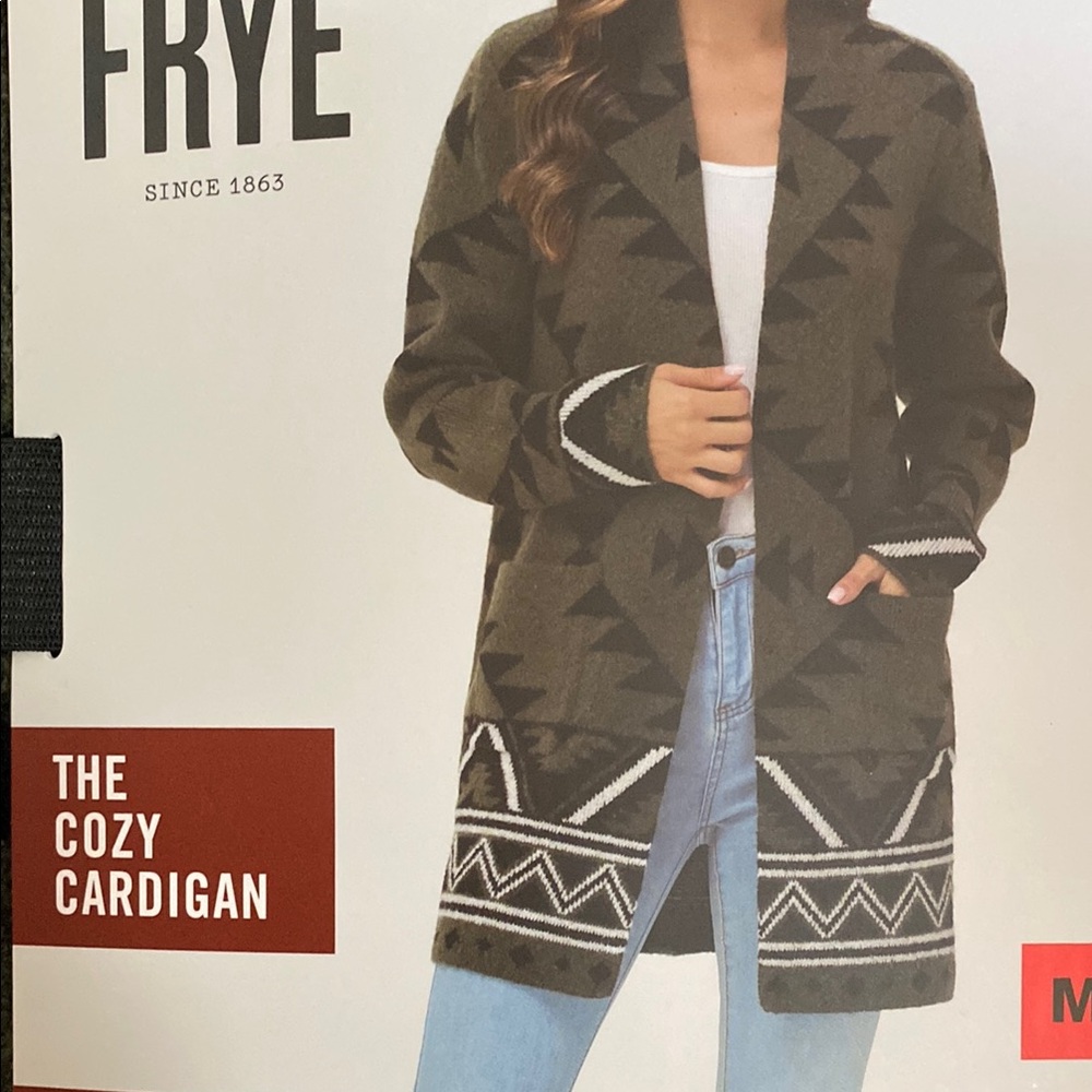 FRYE Women's Cozy Cardigan - Olive & Black size M